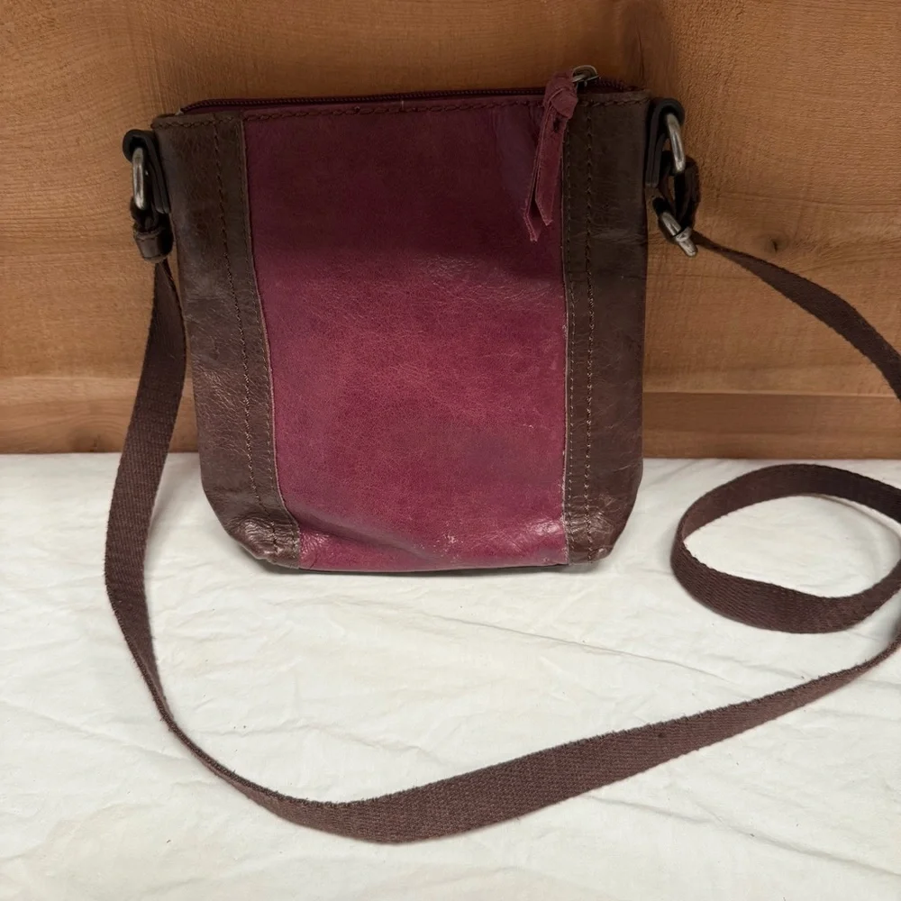 The Sak Burgundy and Brown Leather Messenger Bag